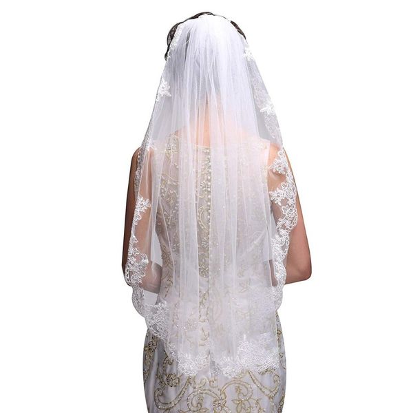 2-tier bridal wedding veil white fingertip length bridal tulle hair band with floral lace trim and comb, Black
2-tier bridal wedding veil white fingertip length bridal tulle hair band with floral lace trim and comb, Black
