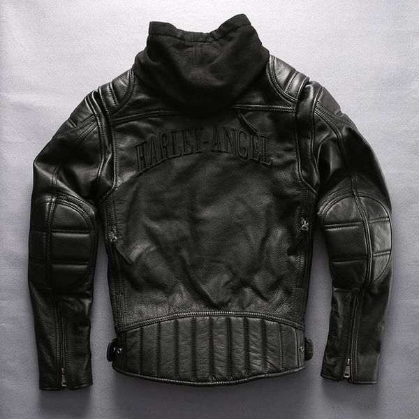men's leather & faux fashion brand hooded motorcycle genuine slim fit knit hat cowhide real coat men moto biker jacket, Black
men's leather & faux fashion brand hooded motorcycle genuine slim fit knit hat cowhide real coat men moto biker jacket, Black