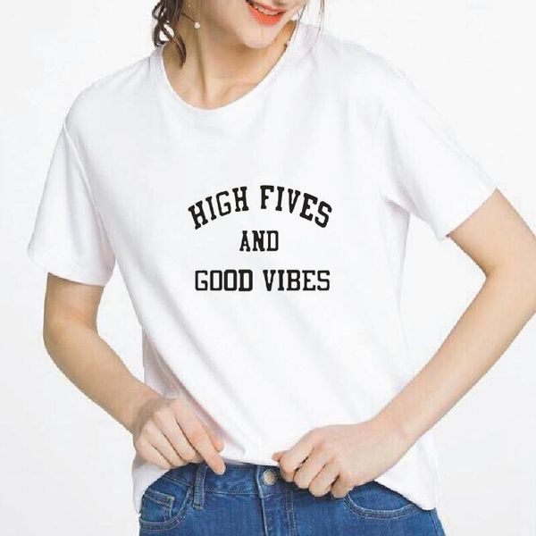 women's t-shirt high fives and good vibes cotton women fashion harajuku camping streetwear tee summer hipster tshirts, White
women's t-shirt high fives and good vibes cotton women fashion harajuku camping streetwear tee summer hipster tshirts, White