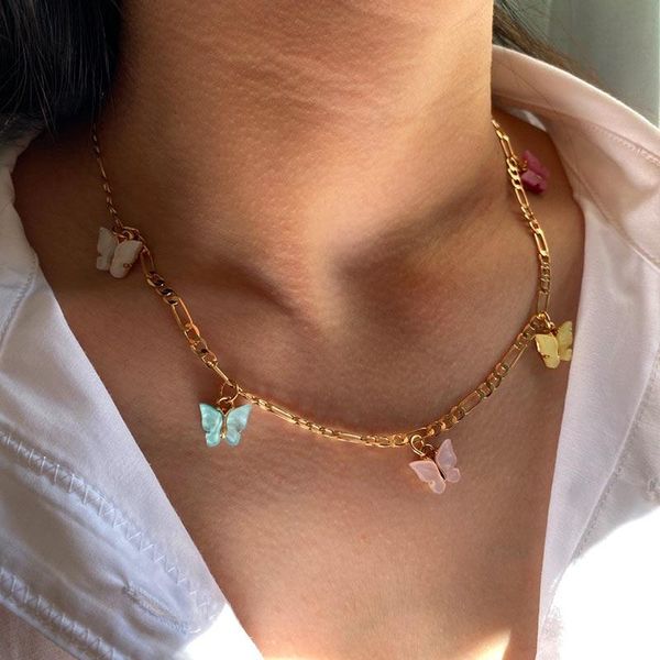 kpop cute acrylic butterfly pendant necklace for women girl gold color metal chain charms bohemian trendy party jewelry gift necklaces, Silver
kpop cute acrylic butterfly pendant necklace for women girl gold color metal chain charms bohemian trendy party jewelry gift necklaces, Silver