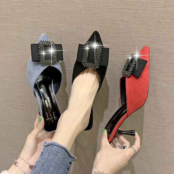 sandals jeweled crystal bow slides flock pointed toe shoes summer fashion dress wedding high heels women pumps foof, Black
sandals jeweled crystal bow slides flock pointed toe shoes summer fashion dress wedding high heels women pumps foof, Black