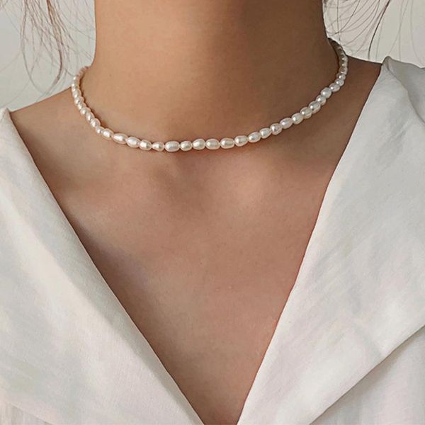 chains fashion freshwater pearl necklace for women temperament vintage baroque natural beads choker necklaec jewelry birthday gifts, Silver 
chains fashion freshwater pearl necklace for women temperament vintage baroque natural beads choker necklaec jewelry birthday gifts, Silver