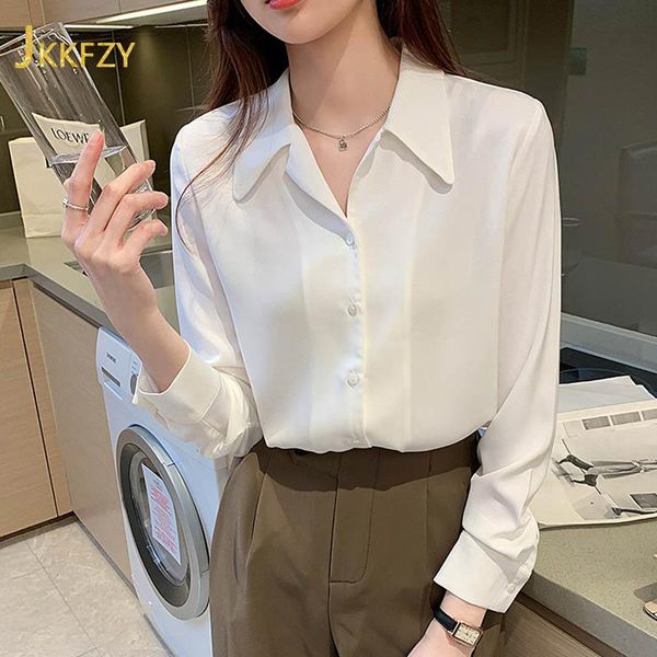 women's blouses & shirts 2021 spring long-sleeved professional chiffon shirt women solid single-breasted office blouse female elegant c, White
women's blouses & shirts 2021 spring long-sleeved professional chiffon shirt women solid single-breasted office blouse female elegant c, White