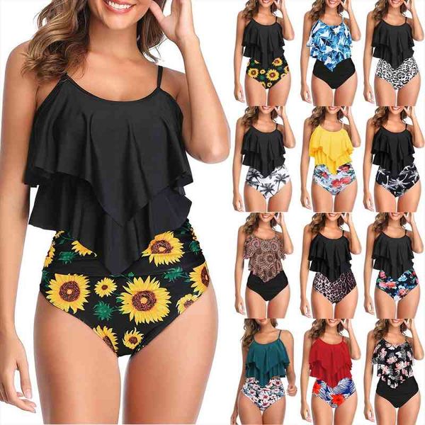 bikinis set swimsuit women two piece bikini high waisted ruffled flounce ruched bottom, White;black
bikinis set swimsuit women two piece bikini high waisted ruffled flounce ruched bottom, White;black