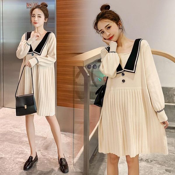 maternity dresses autumn and winter pregnant women's dress fashion baby collar skirt black thin, White
maternity dresses autumn and winter pregnant women's dress fashion baby collar skirt black thin, White