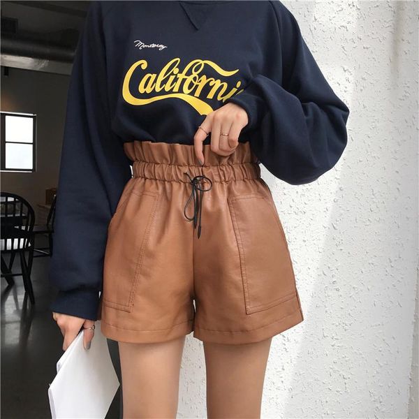 women's shorts 2021 autumn korean style female leather high waist loose wide leg short femme elastic belt, White;black
women's shorts 2021 autumn korean style female leather high waist loose wide leg short femme elastic belt, White;black