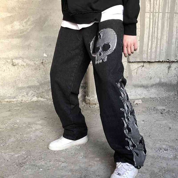 men's jeans skull flame burning embroidery raw edge retro washed straight casual denim trousers hip hop loose jean pants zxgn, Blue
men's jeans skull flame burning embroidery raw edge retro washed straight casual denim trousers hip hop loose jean pants zxgn, Blue