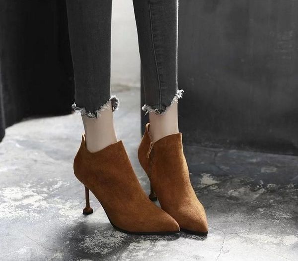 pointed metal heel womens ankle boots high heels fashion side zipper ladies shoes solid flock concise short boots woman autumn, Black
pointed metal heel womens ankle boots high heels fashion side zipper ladies shoes solid flock concise short boots woman autumn, Black