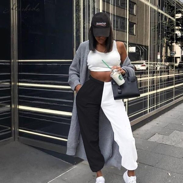 women capri fashion black and white stitching high waist elastic loose casual sports pants street wind, Black;white
women capri fashion black and white stitching high waist elastic loose casual sports pants street wind, Black;white