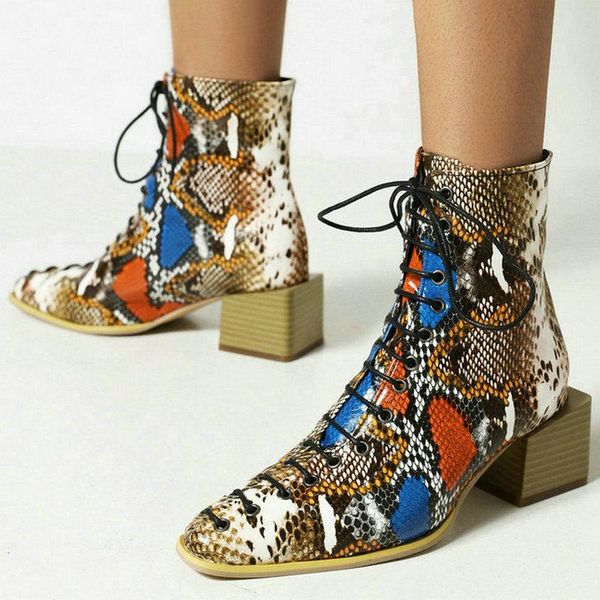 boots 2021 pu leather women ankle comfortable square heel round toe ladies lace up snake print fall winter women's, Black
boots 2021 pu leather women ankle comfortable square heel round toe ladies lace up snake print fall winter women's, Black