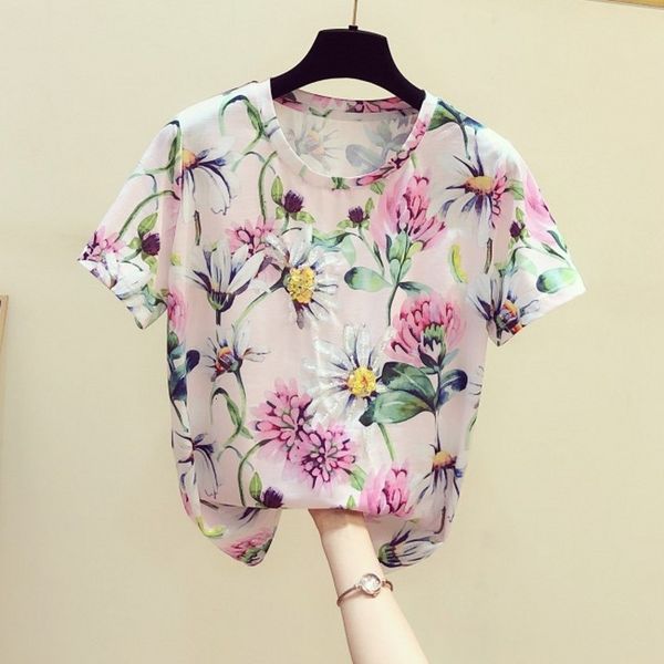 t shirt fashion beaded flower print shirt women's short sleeve t-shirt female summer ins casual t shirts ladies top, White
t shirt fashion beaded flower print shirt women's short sleeve t-shirt female summer ins casual t shirts ladies top, White