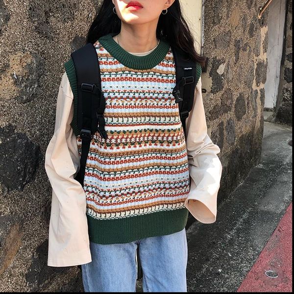 autumn women sweater and winter korean style vintage color patchwork knitted sleeveless vest sweaters womens pullovers f1369, White;black
autumn women sweater and winter korean style vintage color patchwork knitted sleeveless vest sweaters womens pullovers f1369, White;black
