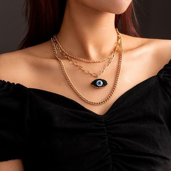 

chokers srcoi vintage multilayer black resin trukey evil eye choker necklace for women party bohemia female link chain collar pendant, Golden;silver