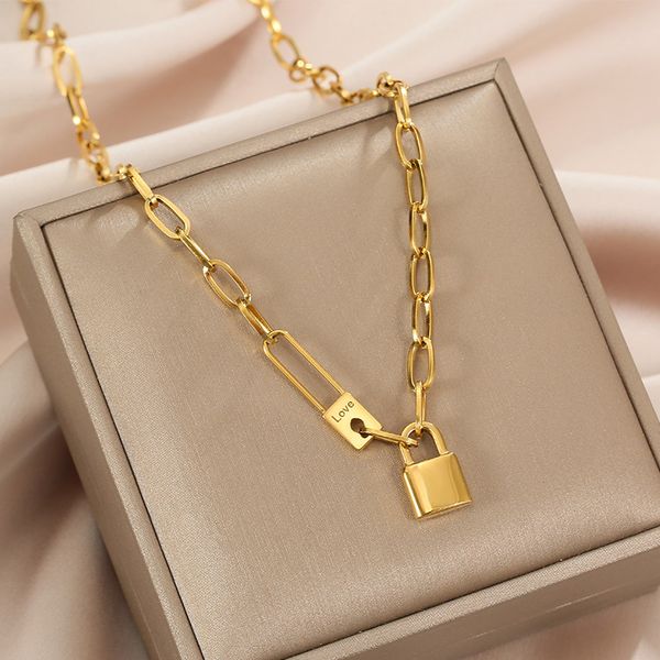 factory direct arrival double 2 lock love gold plated necklace fashion letter stainless steel necklace jewelry for women, Silver
factory direct arrival double 2 lock love gold plated necklace fashion letter stainless steel necklace jewelry for women, Silver