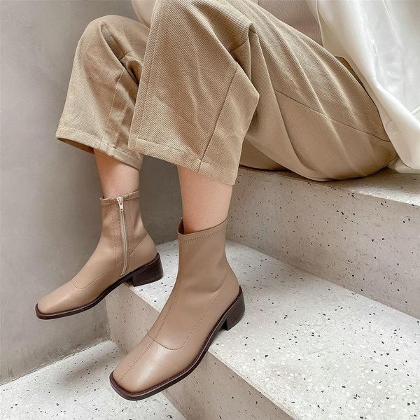 boots autumn/winter genuine leather women's stretch ankle european brand socks square head shoes, Black
boots autumn/winter genuine leather women's stretch ankle european brand socks square head shoes, Black