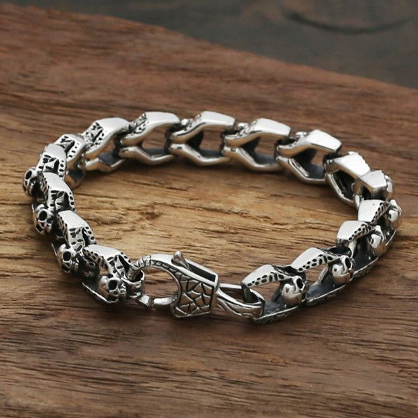 925 sterling silver link chain men's bracelets american european punk handmade designer antique vintage jewelry accessories gifts, Black
925 sterling silver link chain men's bracelets american european punk handmade designer antique vintage jewelry accessories gifts, Black