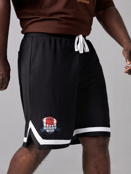extended sizes men striped trim letter graphic shorts z9aw#, Black