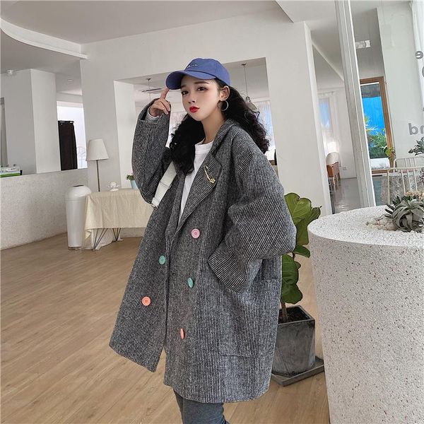 women's wool & blends herstory 2021 women autumn vintage woolen coats female oversize stripes double breasted blazer lady pocket fashio, Black
women's wool & blends herstory 2021 women autumn vintage woolen coats female oversize stripes double breasted blazer lady pocket fashio, Black