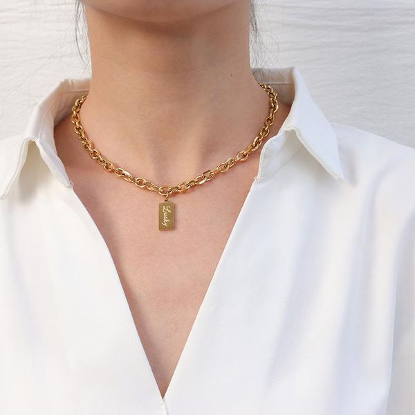 nail art decorations lucky square brand necklace women's thick chain autumn and winter sweater stainless steel titanium jewelry, Silver;gold
nail art decorations lucky square brand necklace women's thick chain autumn and winter sweater stainless steel titanium jewelry, Silver;gold