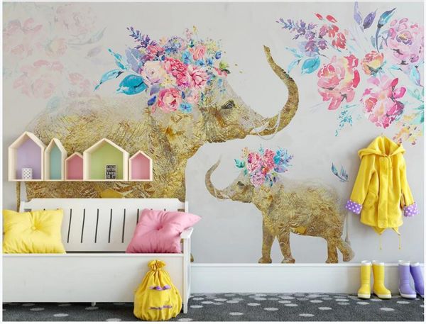 wallpapers custom po 3d wallpaper hand painted golden elephant flower living room home decor wall murals for walls 3 d