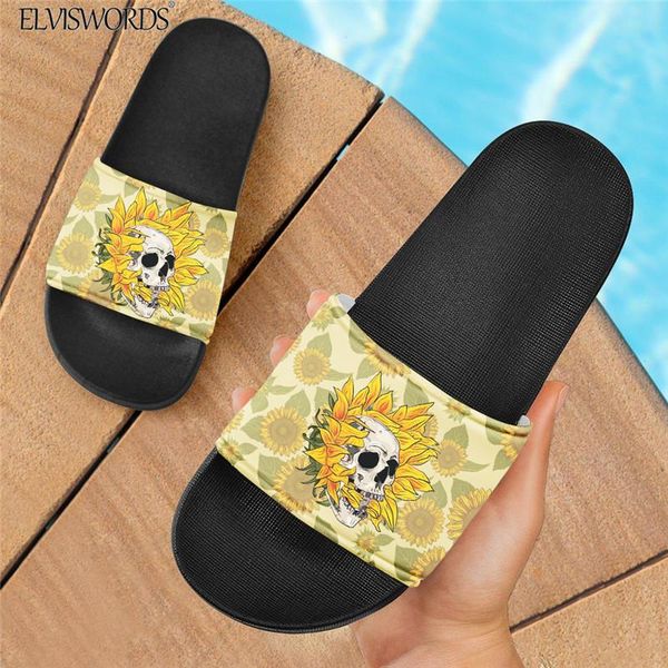 women summer casual rubber slides yellow sunflowers skull print home slippers comfortable no-slip bathroom sandals, Black
women summer casual rubber slides yellow sunflowers skull print home slippers comfortable no-slip bathroom sandals, Black