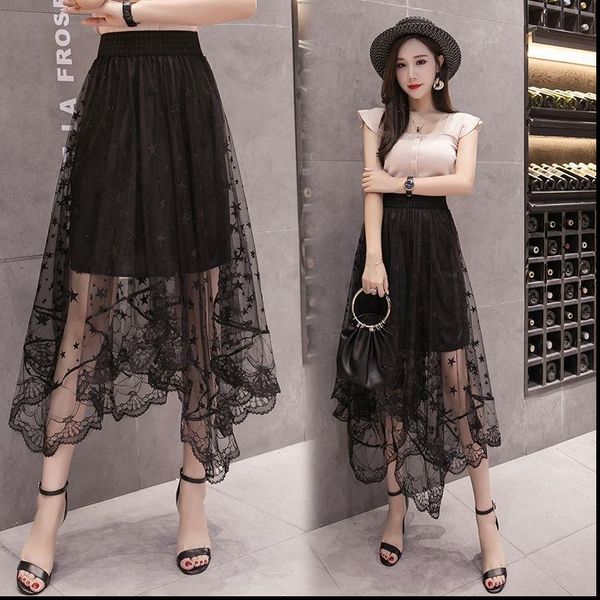 tingyili irregular black tulle summer women skirts transparent maxi korean high waist long with lace
tingyili irregular black tulle summer women skirts transparent maxi korean high waist long with lace