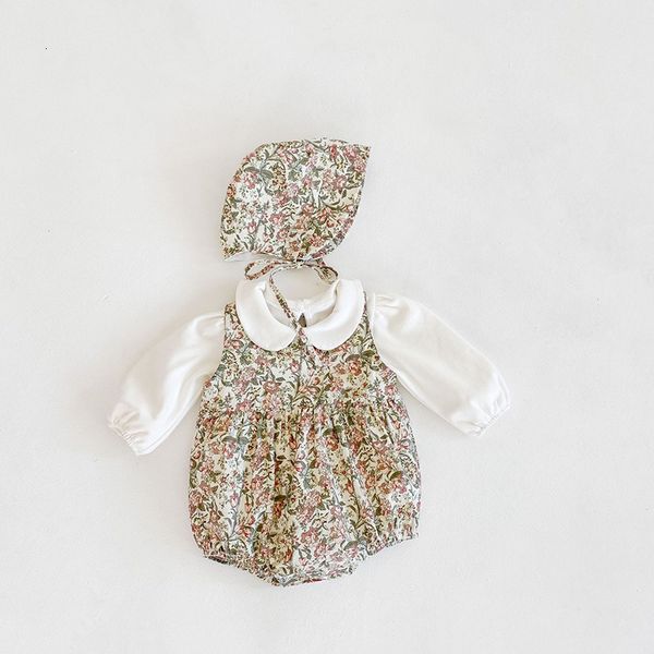 children's suit 3pcs korean baby romper infant floral jumpersuit with hat toddler girl boutique clothes children vintage korea's c, White
children's suit 3pcs korean baby romper infant floral jumpersuit with hat toddler girl boutique clothes children vintage korea's c, White