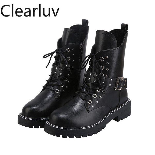 boots metal rivet short round head lace buckle side zipper soft bottom women's shoes boot, Black
boots metal rivet short round head lace buckle side zipper soft bottom women's shoes boot, Black