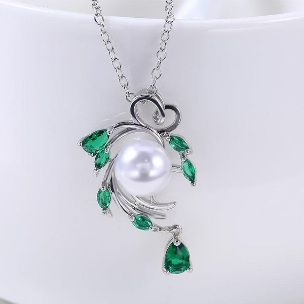 huitan green water drop stone with imitation pearl noble women party necklace elegant female pendent gift pendant necklaces, Silver
huitan green water drop stone with imitation pearl noble women party necklace elegant female pendent gift pendant necklaces, Silver