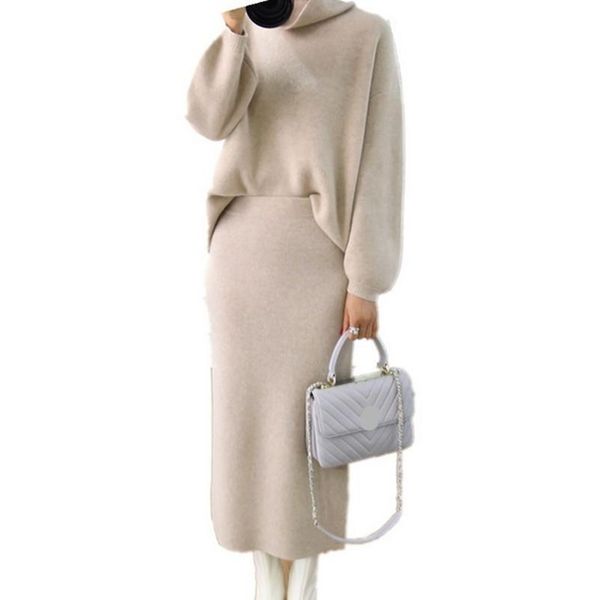 two piece dress set autumn and winter high collar sweater thick warm casual skirt female bag hip wool knit suit 2 sets womenloose wild, White
two piece dress set autumn and winter high collar sweater thick warm casual skirt female bag hip wool knit suit 2 sets womenloose wild, White