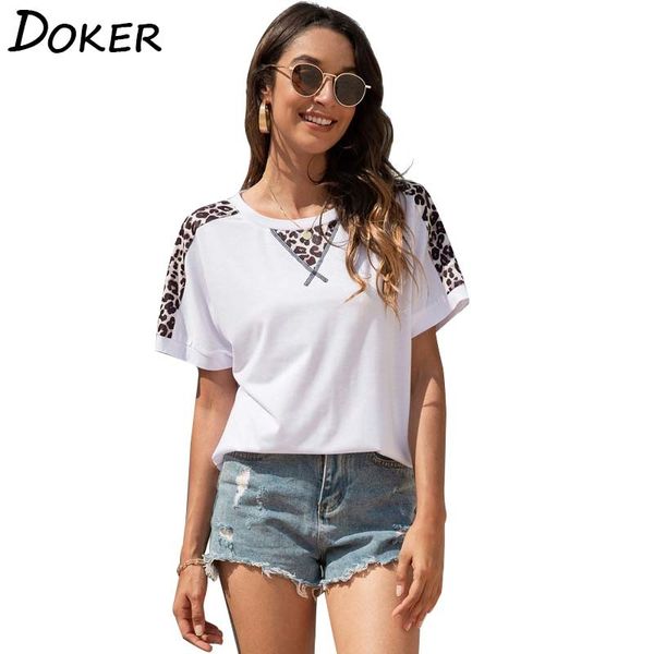 round neck casual leopard print stitching short sleeve t shirt fashion solid color splicing seaside beach women clothes 210423, White
round neck casual leopard print stitching short sleeve t shirt fashion solid color splicing seaside beach women clothes 210423, White