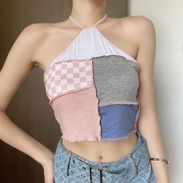 women's tanks & camis retro plaid patchwork tank summer lady backless contrast color halter cropped wdc7930, White
women's tanks & camis retro plaid patchwork tank summer lady backless contrast color halter cropped wdc7930, White