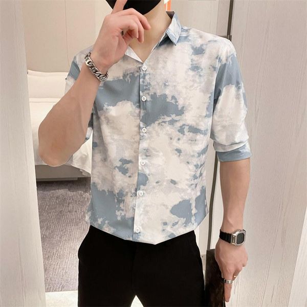 men's casual shirts tie dye for men 2021 fashion half sleeve slim streetwear summer social party nightclub student camisas, White;black
men's casual shirts tie dye for men 2021 fashion half sleeve slim streetwear summer social party nightclub student camisas, White;black
