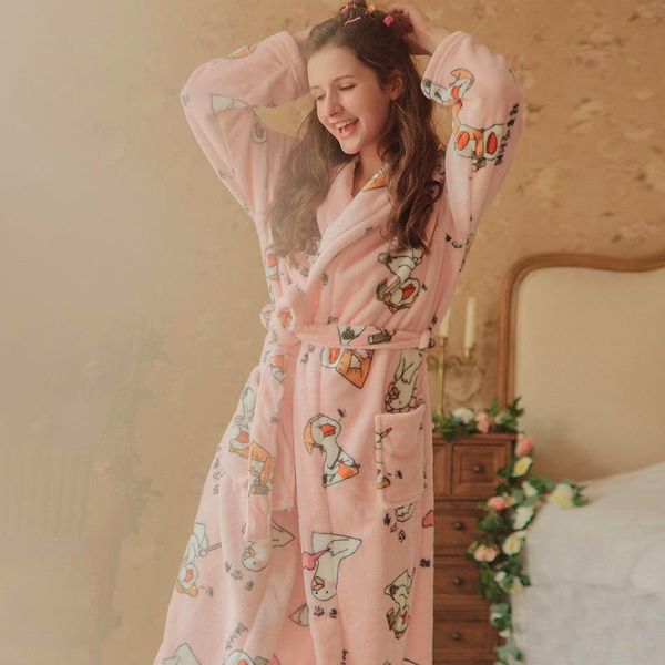 women's sleepwear 2021 autumn winter thickened cartoon long sleeve bathrobe for women loose sweet cute flannel comfortable robe, Black;red
women's sleepwear 2021 autumn winter thickened cartoon long sleeve bathrobe for women loose sweet cute flannel comfortable robe, Black;red