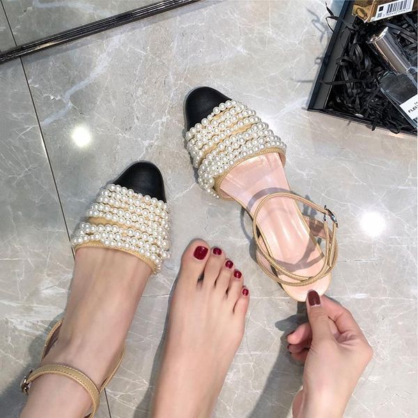 elegant woman white pearls closed toe flat heel sandal comfortable close dress shoes, Black
elegant woman white pearls closed toe flat heel sandal comfortable close dress shoes, Black