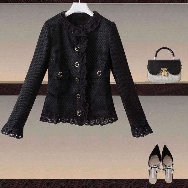 women's jackets 2021 autumn winter tweed lace round neck long-sleeved single-breasted short jacket women, Black;brown
women's jackets 2021 autumn winter tweed lace round neck long-sleeved single-breasted short jacket women, Black;brown