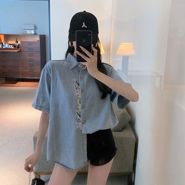 women's jackets american retro embroidery denim shirt jacket short sleeve summer loose design niche top, Black;brown
women's jackets american retro embroidery denim shirt jacket short sleeve summer loose design niche top, Black;brown