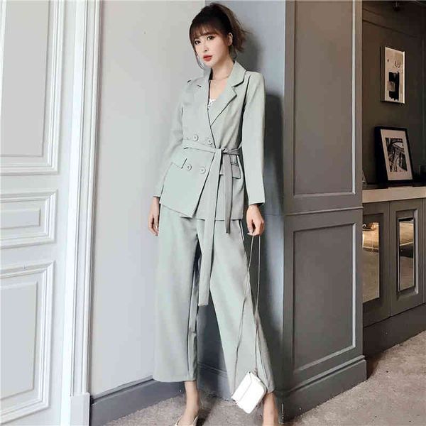 women's two piece pants autumn winter women lace up suit notched blazer jacket wide leg office female sets umq3, White
women's two piece pants autumn winter women lace up suit notched blazer jacket wide leg office female sets umq3, White