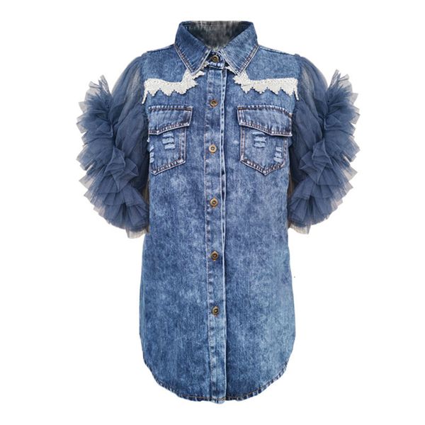 chic designer spring pleated layers mesh puff sleeves patchwork ripped women denim blouse european long shirt, White
chic designer spring pleated layers mesh puff sleeves patchwork ripped women denim blouse european long shirt, White