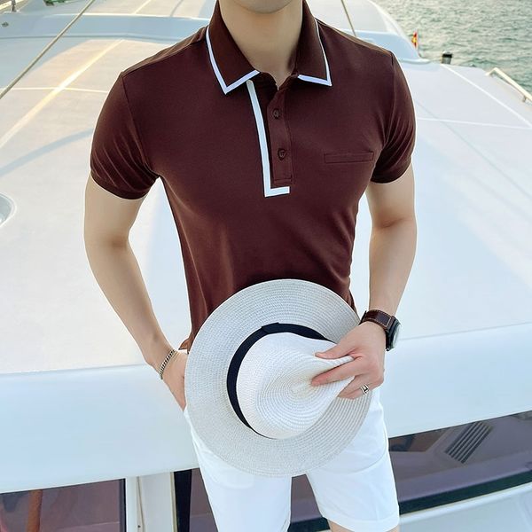 british style men polo shirs short sleeve slim fit business casual shirts social street wear men clothing turndown collar 210527, White;black
british style men polo shirs short sleeve slim fit business casual shirts social street wear men clothing turndown collar 210527, White;black