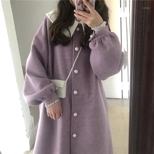 japanese purple retro loose woolen coat female long pearl buckle thick student korean woman winter coats jacket women's wool & blends, Black
japanese purple retro loose woolen coat female long pearl buckle thick student korean woman winter coats jacket women's wool & blends, Black