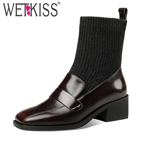 wetkiss chunky heel sock boots women square toe slip on ankle boots cow leather shoes woman vintage booties casual 210630, Black
wetkiss chunky heel sock boots women square toe slip on ankle boots cow leather shoes woman vintage booties casual 210630, Black