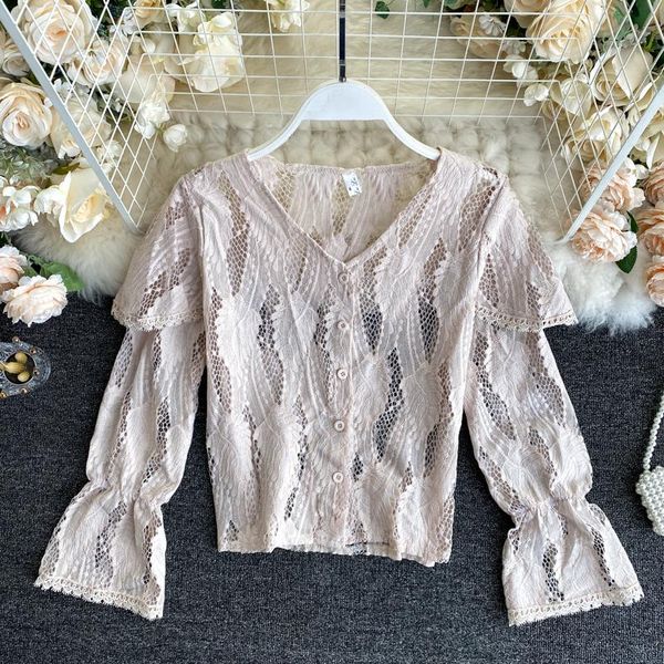spring autumn women's korean style perspective hollow lace v-neck blouse trumpet sleeve all-match female ll349 blouses & shirts, White
spring autumn women's korean style perspective hollow lace v-neck blouse trumpet sleeve all-match female ll349 blouses & shirts, White