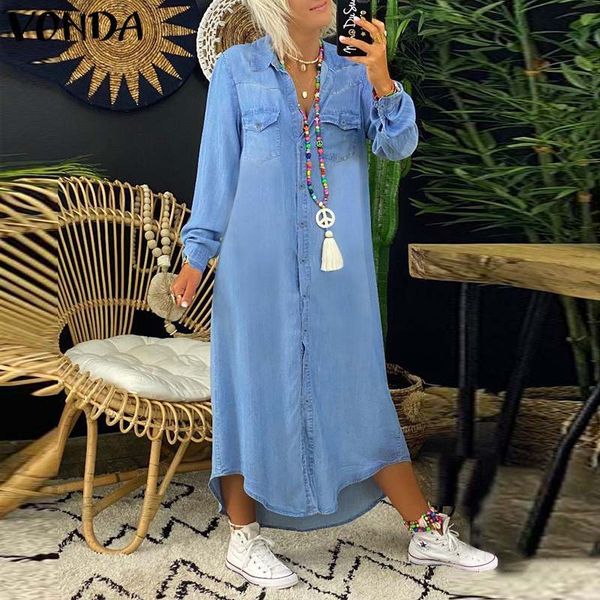 dresses vonda sleeve kaftan sundress 2021 spring women elegant long denim shirt casual lapel dress vestidos robe femme, Black;gray
dresses vonda sleeve kaftan sundress 2021 spring women elegant long denim shirt casual lapel dress vestidos robe femme, Black;gray