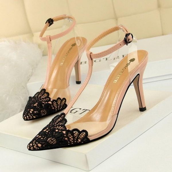 summer ladies fashion sandals transparent lace t-strap buckle stiletto high-heeled pointed female korean version, Black
summer ladies fashion sandals transparent lace t-strap buckle stiletto high-heeled pointed female korean version, Black