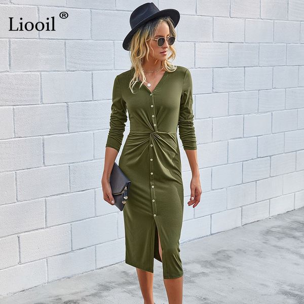 dress casual solid ruched midi dress women long sleeve button up v neck slit female autumn black gray elegant dresses f6xb
dress casual solid ruched midi dress women long sleeve button up v neck slit female autumn black gray elegant dresses f6xb