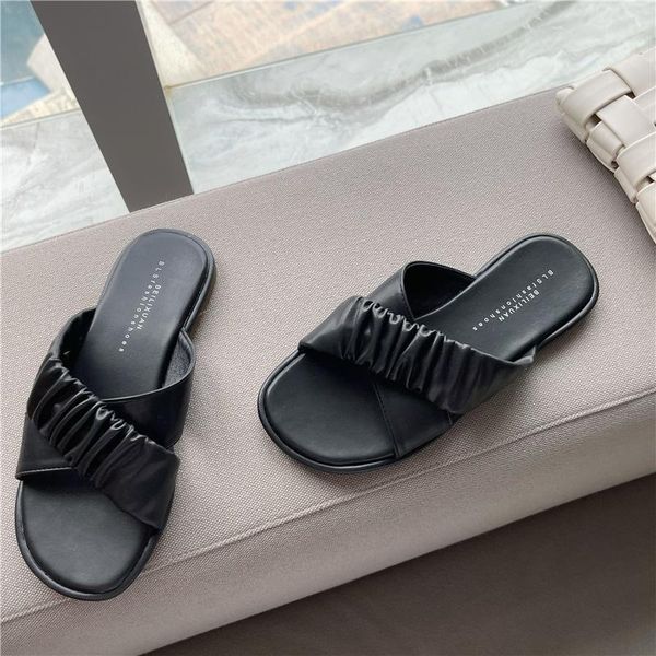 slippers low pu fabric hoof heels rubber basic sewing, Black