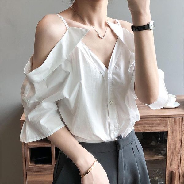 women's blouses & shirts zanzea 2021 stylish summer off shoulder v-neck female spaghetti strap casual button blusas, White
women's blouses & shirts zanzea 2021 stylish summer off shoulder v-neck female spaghetti strap casual button blusas, White