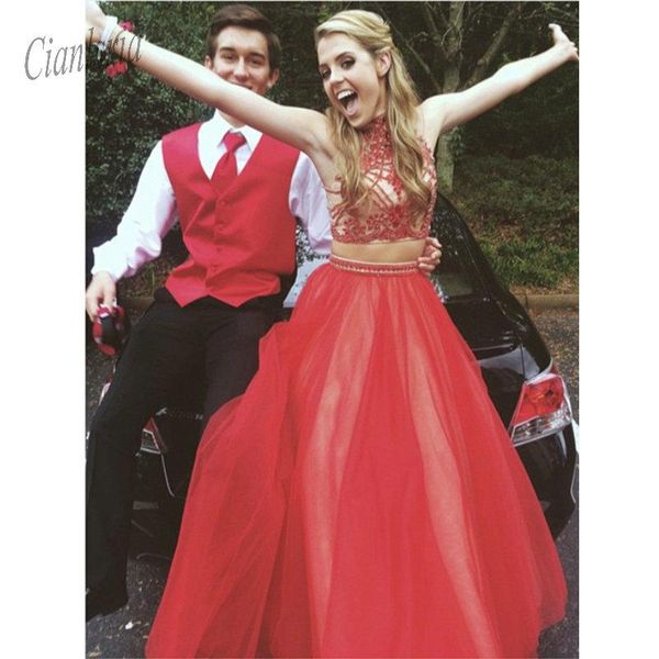 party dresses 2021 custom made high neck 2 pieces long red prom dress a line formal tulle beaded evening, White;black
party dresses 2021 custom made high neck 2 pieces long red prom dress a line formal tulle beaded evening, White;black