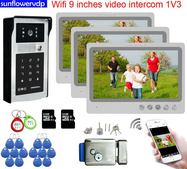 video door phones wifi 9inches intercom rfid code unlock one call button intercoms for 3 apartments/rooms with electronic lock system units
video door phones wifi 9inches intercom rfid code unlock one call button intercoms for 3 apartments/rooms with electronic lock system units